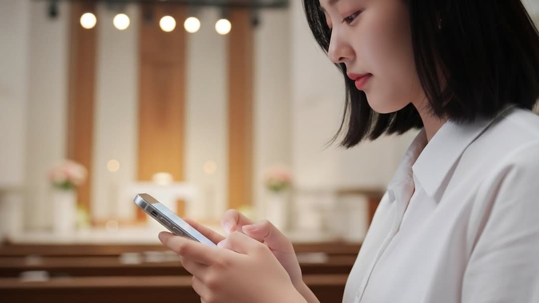 은혜노트로 설교 메모하는 모습